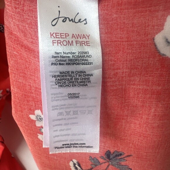 Joules Size US 14 Popover Blouse Rosamund Red Floral Print V-Neck 100% Viscose - Picture 5 of 8